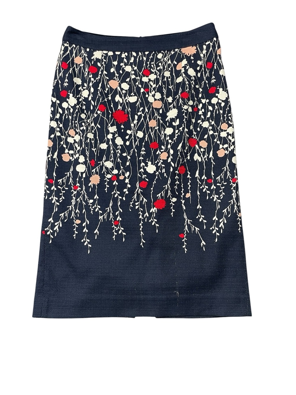 Boden Navy Blue Floral Embroidered Textured Pencil Skirt Size 6